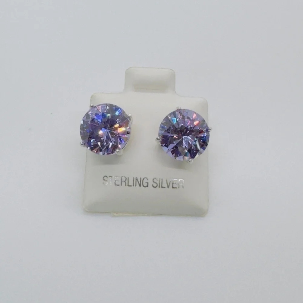 New Lavender Round CZ Silver Stud Earrings